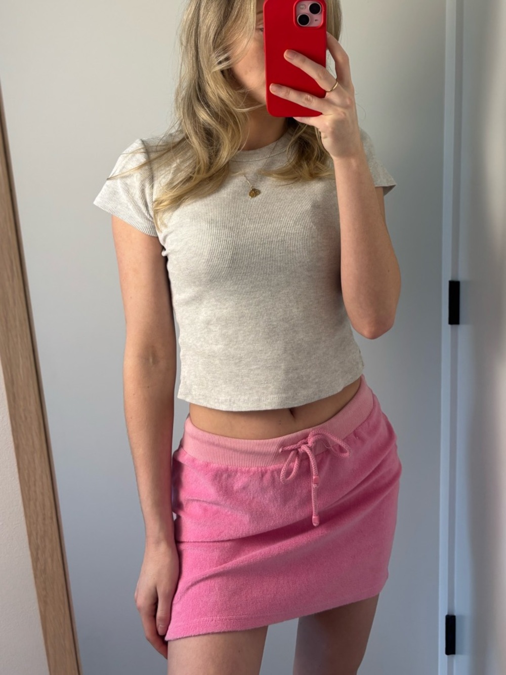 Y2k pink terry mini skirt